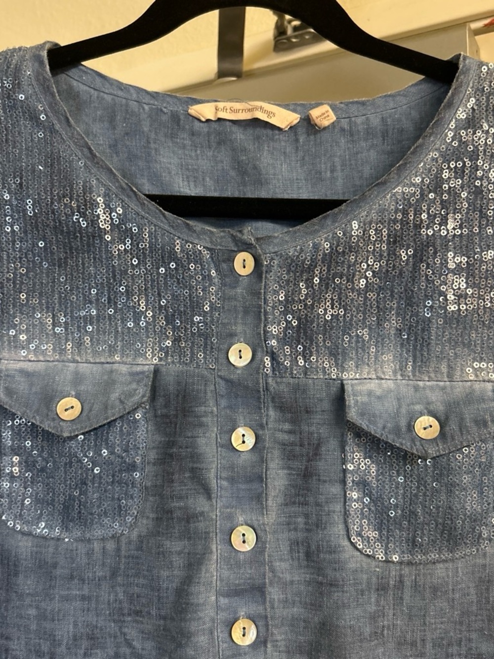Soft Surroundings Blue Chambray Shirt with Subtle Texture